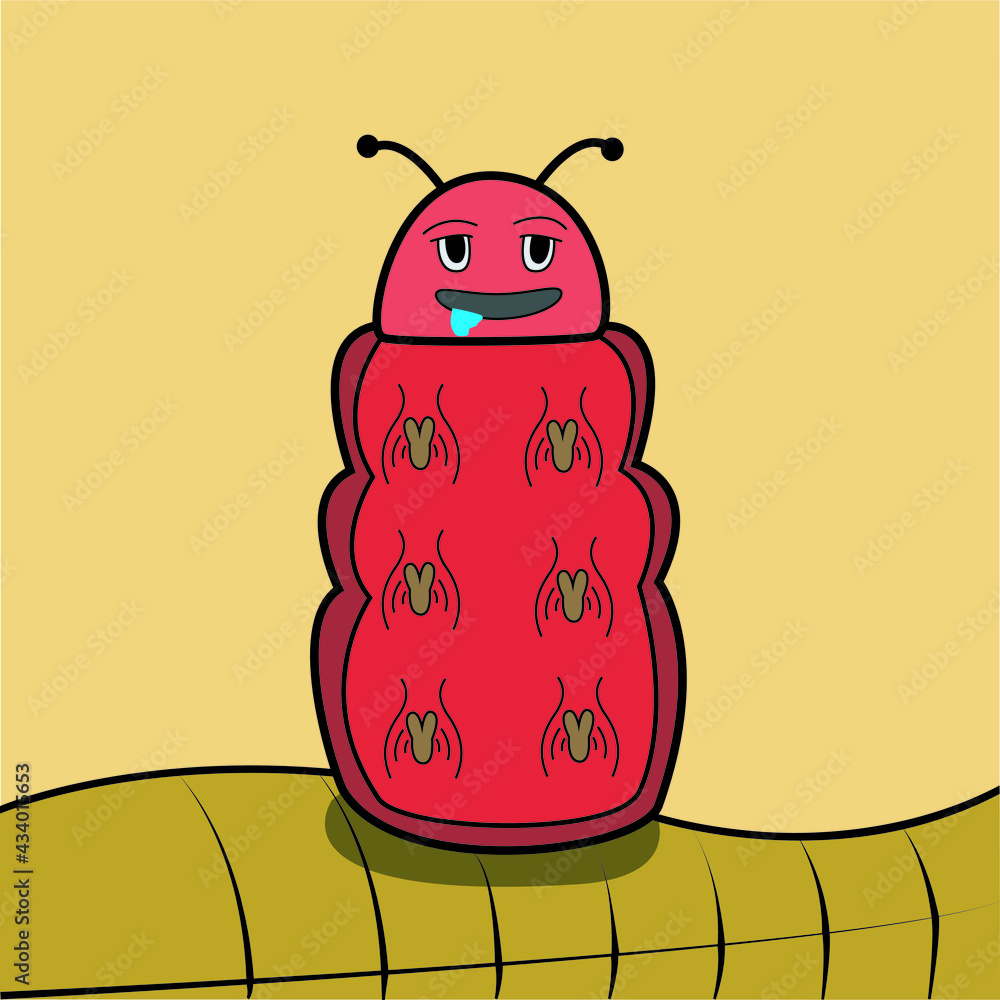Vector Of Drool Red Caterpillar and Brown Leaf Background. Perfect For ...