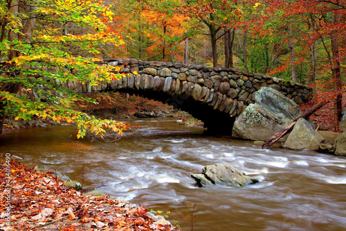 Tablou canvas Stone bridge over creek in fall