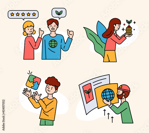 Eco business concept people who protect nature.  flat design style minimal vector illustration.