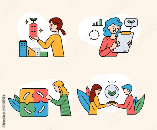Eco business concept people who protect nature.  flat design style minimal vector illustration.