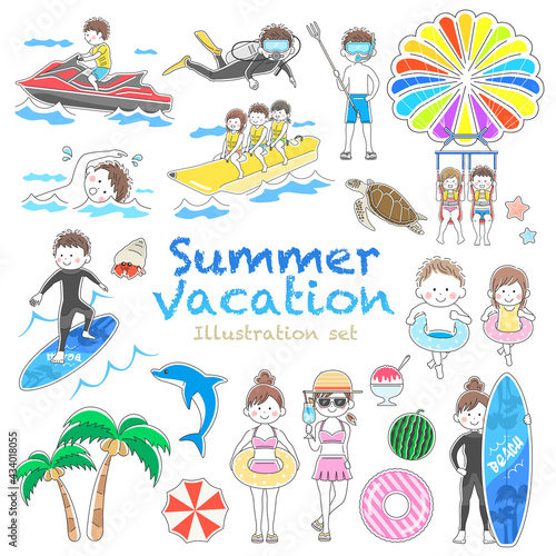 夏のレジャーのイラストセット