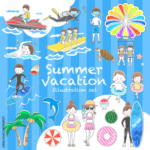 夏のレジャーのイラストセット