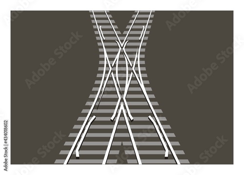 Slip switch railroad. Railroad crossing. Simple illustration