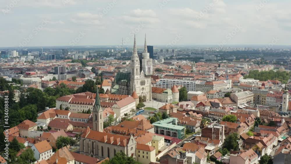 Flying Towards Zagreb Cathedral With Scenic View Of Zabgreb City In Croatia. - aerial Flying Towards Zagreb Cathedral With Scenic View Of Zabgreb City In Croatia. - aerial