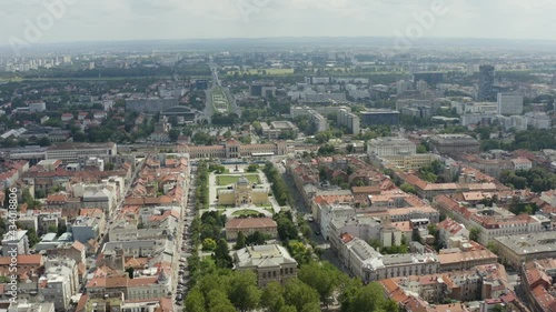 Aerial View Of Art Pavilion In Zagreb In King Tomislav Square Near Glavni kolodvor Railway Station In Croatia. photo