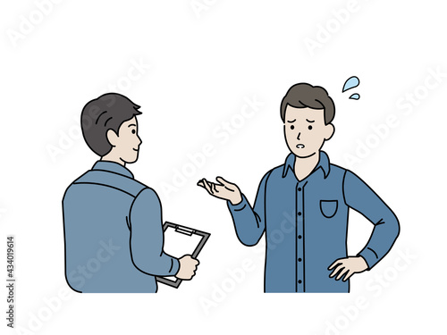 業者に相談する男性　出張相談　困る　悩み　イラスト素材