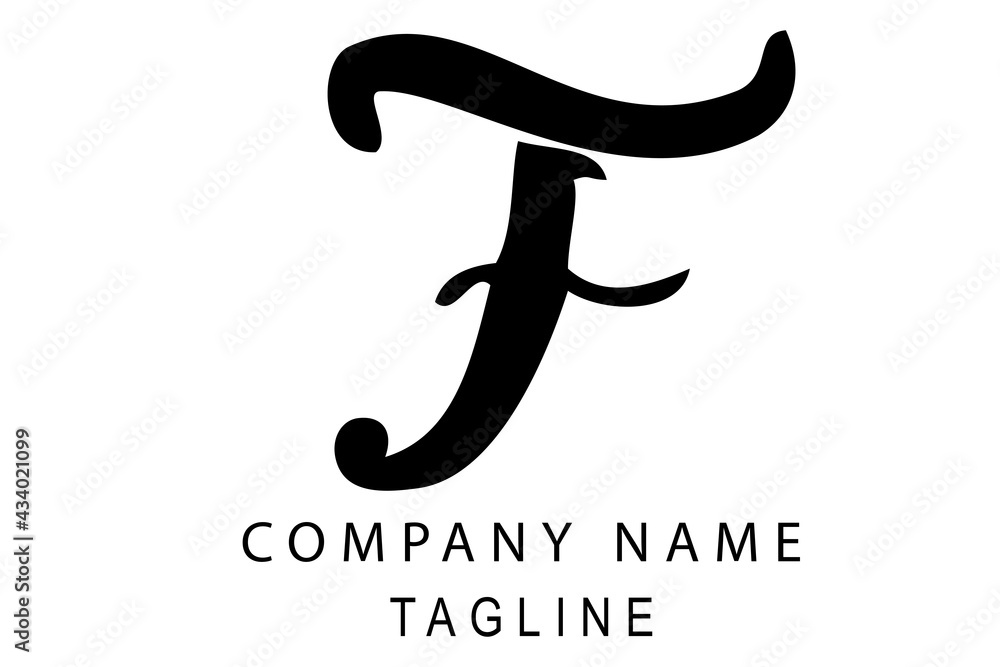 Simple Vector Hand Draw Sketch Black Logo Script F, For Classic Elegance Corporate, at White Background