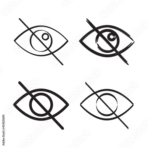 Crossed out eye. Search icon. Vector graphic. Sensitive content sign. Social media icon. Vector illustration. Stock image. 