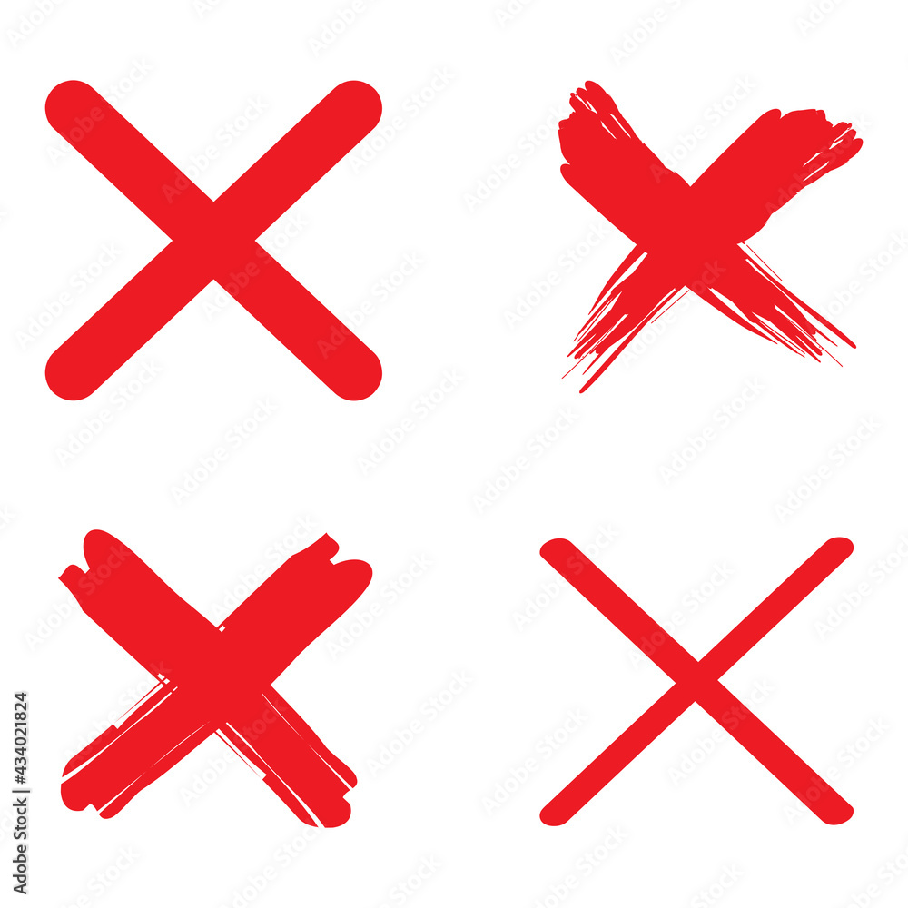 Obraz premium Red crosses. Check mark icon isolated. Tick icon. Ink illustration. Vector illustration. Stock image.