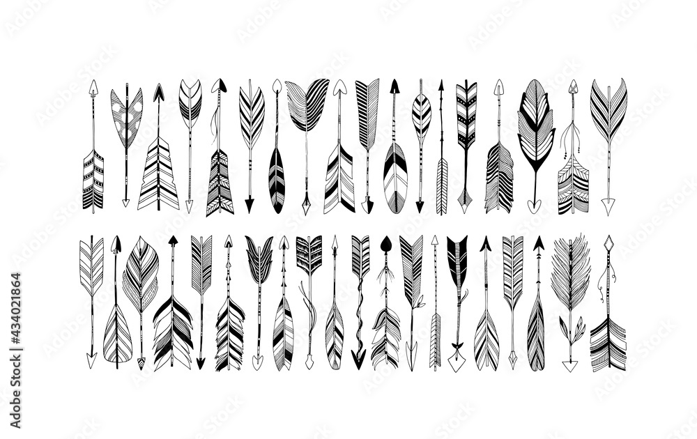 Rustic decorative arrows with feathers elements. Set of boho arrows ...