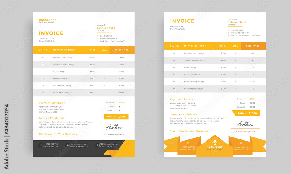 Modern and Professional corporate yellow business invoice template