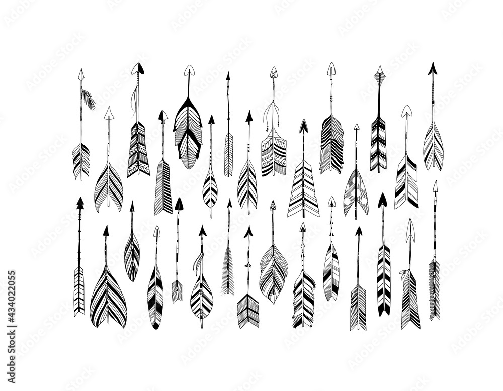 Arrow set in Native American Indian style. Vector tribal illustration ...