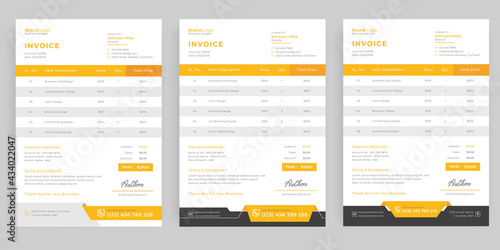 Minimal corporate yellow business invoice design template vector design