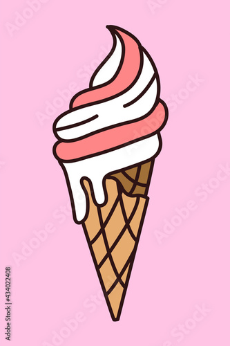 Vector ice cream in cone. Cartoon style