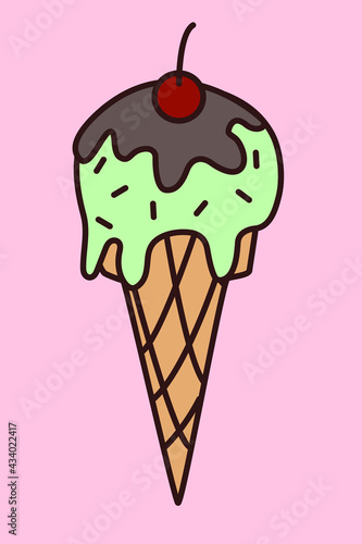 Vector ice cream in cone. Cartoon style