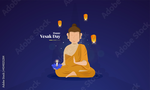 Buddha meditating vector illustration for Vesak day greetings