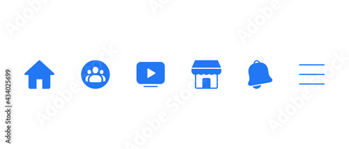 Icon Set of  Facebook Social Media. Home, Group, Watch, Marketplace, Notification, and Menu