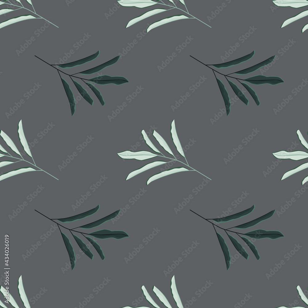 Abstract nature seamless pattern with herbal simple leaf branches shapes. Grey background. Floral backdrop. Abstract nature seamless pattern with herbal simple leaf branches shapes. Grey background. Floral backdrop.