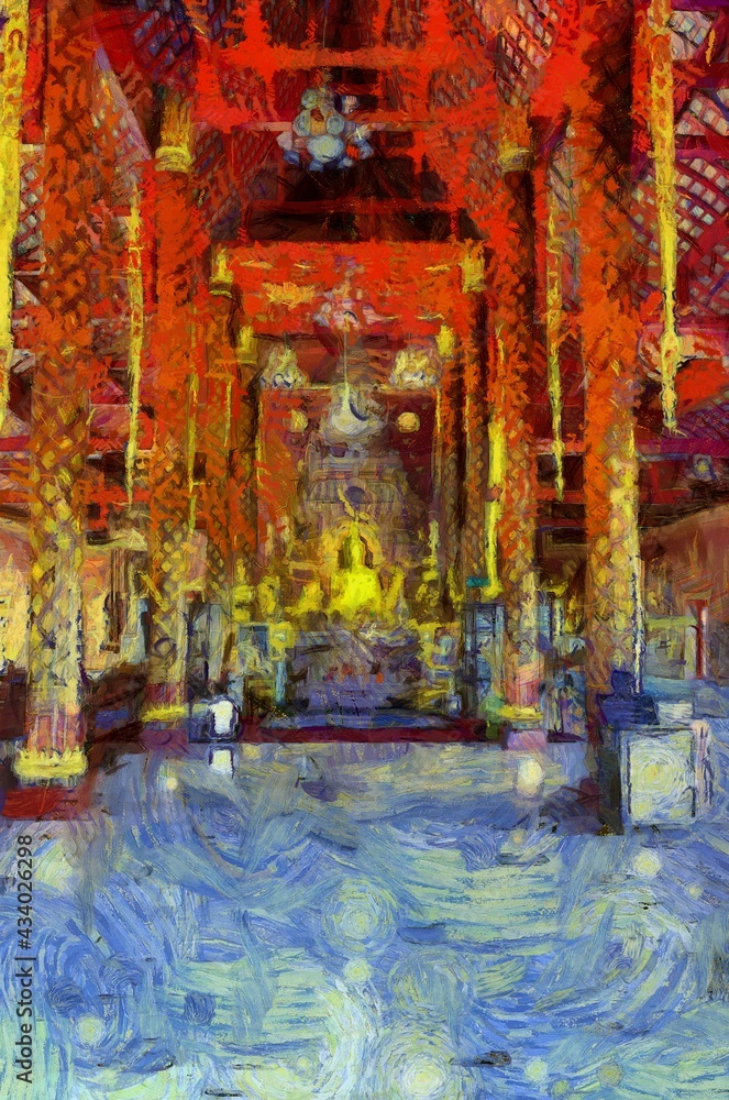 Ancient temples, art and architecture in the northern Thai style Illustrations creates an impressionist style of painting. Ancient temples, art and architecture in the northern Thai style Illustrations creates an impressionist style of painting.