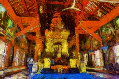 Ancient temples  art and architecture in the northern Thai style Illustrations creates an impressionist style of painting.