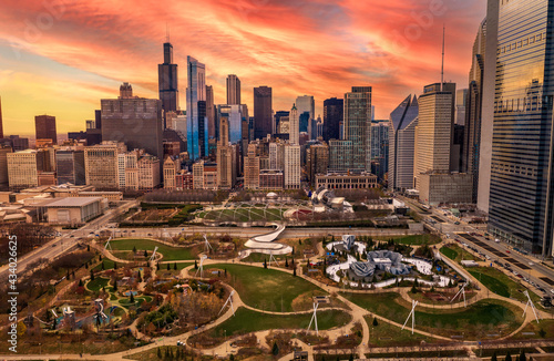 city skyline at sunset