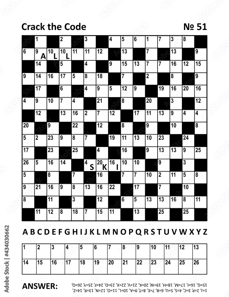 Vecteur Stock Crack the code crossword puzzle page with codebreaker (or  codeword, or code cracker) word game. Large print. Family friendly. Two  hints. 15x15 grid. Answer included. | Adobe Stock