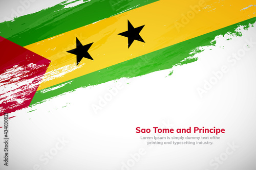 Brush painted grunge flag of Sao Tome and Principe country. Creative brush stroke concept background