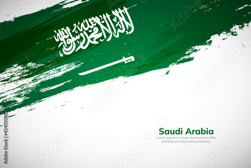 Brush painted grunge flag of Saudi Arabia country. Hand drawn flag style of Saudi Arabia. Creative brush stroke concept background