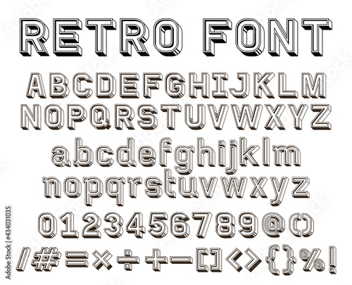 3d retro line font vector illustration.