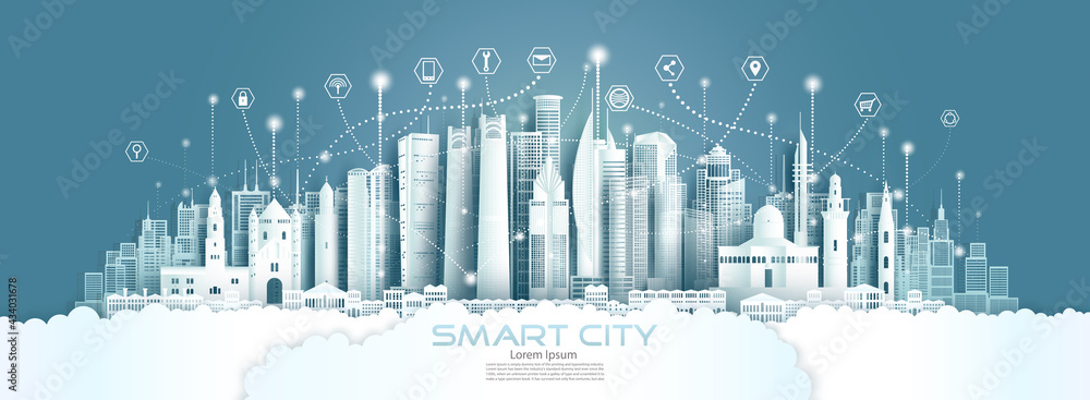 Technology wireless network communication smart city with architecture in Israel.
