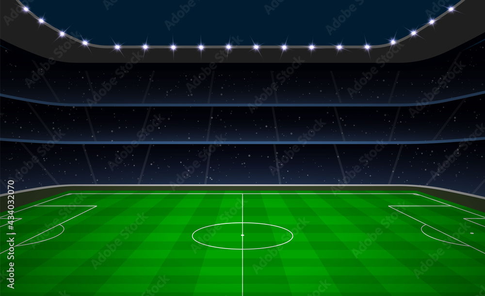 Soccer football stadium with green field.