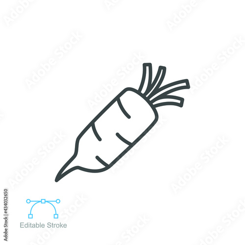 Daikon icon. fresh nature organic root vegetable harvest, healthy food. Japanese daikon radish, editable stroke. outline style pictogram. vector illustration. design on white background. EPS 10