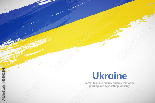Brush painted grunge flag of Ukraine country. Hand drawn flag style of Ukraine. Creative brush stroke concept background