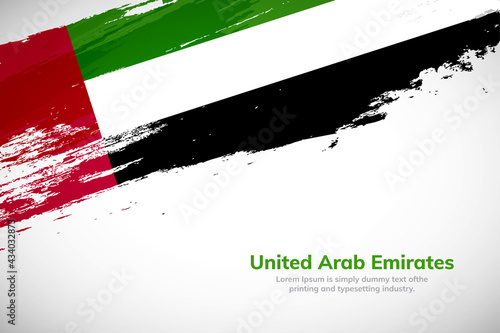 Brush painted grunge flag of UAE country. Hand drawn flag style of United Arab Emirates. Creative brush stroke concept background