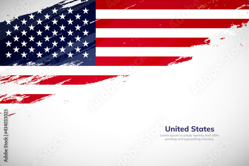 Brush painted grunge flag of United States country. Hand drawn flag style of USA. Creative brush stroke concept background