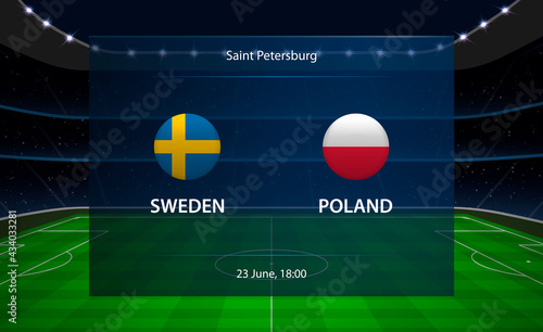 Sweden vs Poland football scoreboard. Broadcast graphic soccer