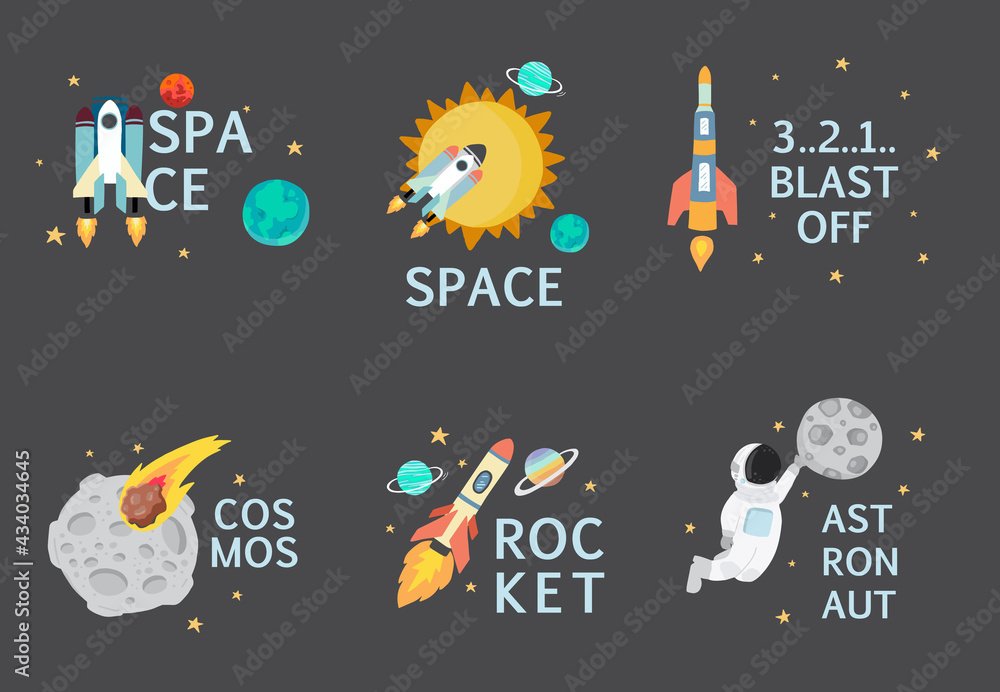 Collection of space object set with astronaut, sun, moon, star,rocket.Editable vector illustration for website, invitation ,postcard and sticker Collection of space object set with astronaut, sun, moon, star,rocket.Editable vector illustration for website, invitation ,postcard and sticker