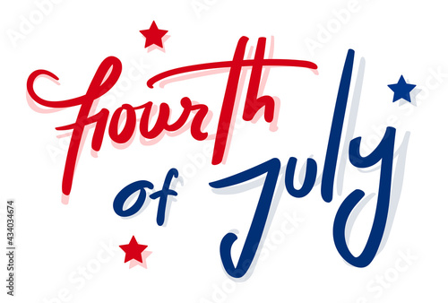 USA independence day, happy fourth of July trendy hand-lettering custom design with stars. 