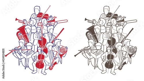 Group of Musician Orchestra Instrument Cartoon Graphic Vector
