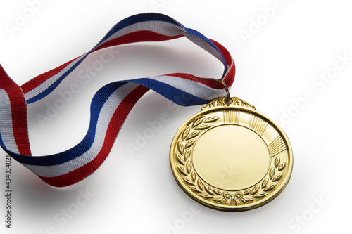 gold medal with ribbon with clipping path