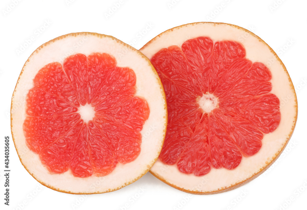 Fresh grapefruit slices, isolated on white background Fresh grapefruit slices, isolated on white background