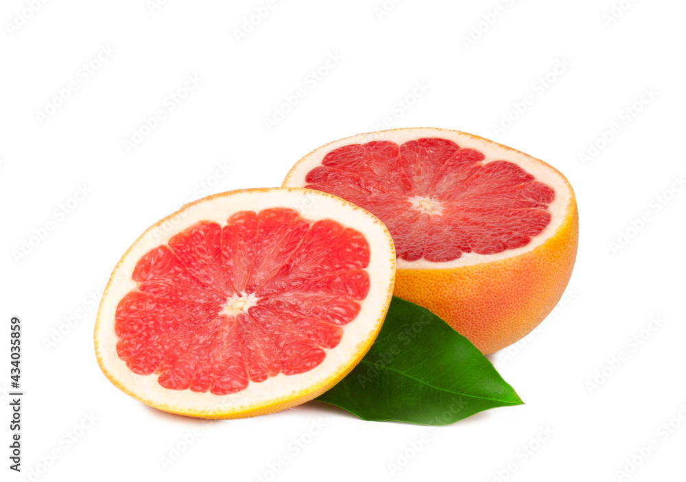Fresh grapefruit slices isolated on a white background Fresh grapefruit slices isolated on a white background