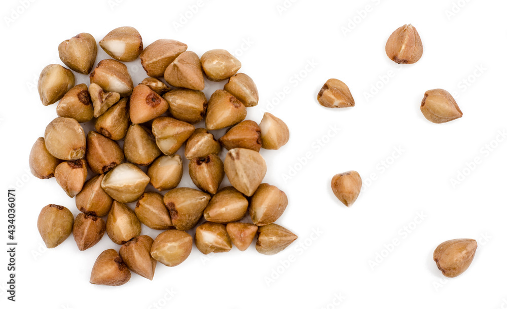 Buckwheat isolated on a white background, top view Buckwheat isolated on a white background, top view