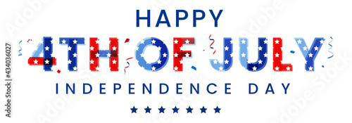Happy 4th of July united states of America independence day celebration monogram, icon design with decorated lettering, typography design with engraved stars and confetti.