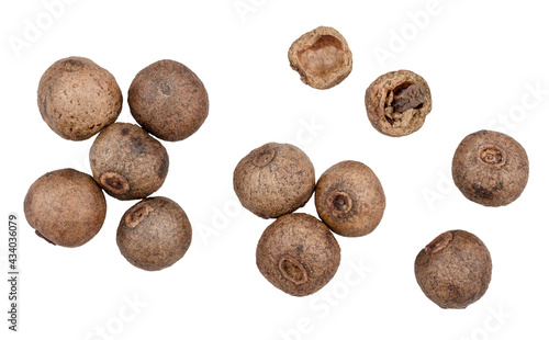 Allspice isolated on a white background, top view