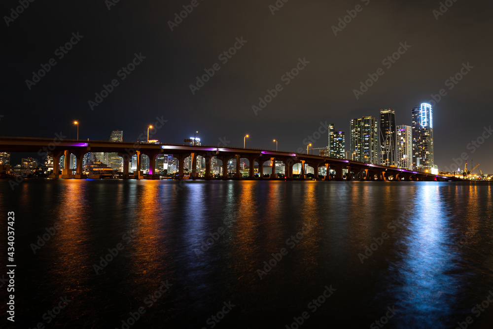 Beautiful Miami Florida skyline with lights and bay at sunset. Beautiful Miami Florida skyline with lights and bay at sunset.