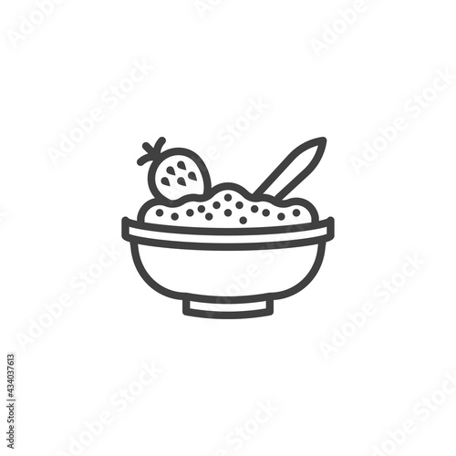 Bowl of porridge with strawberry line icon
