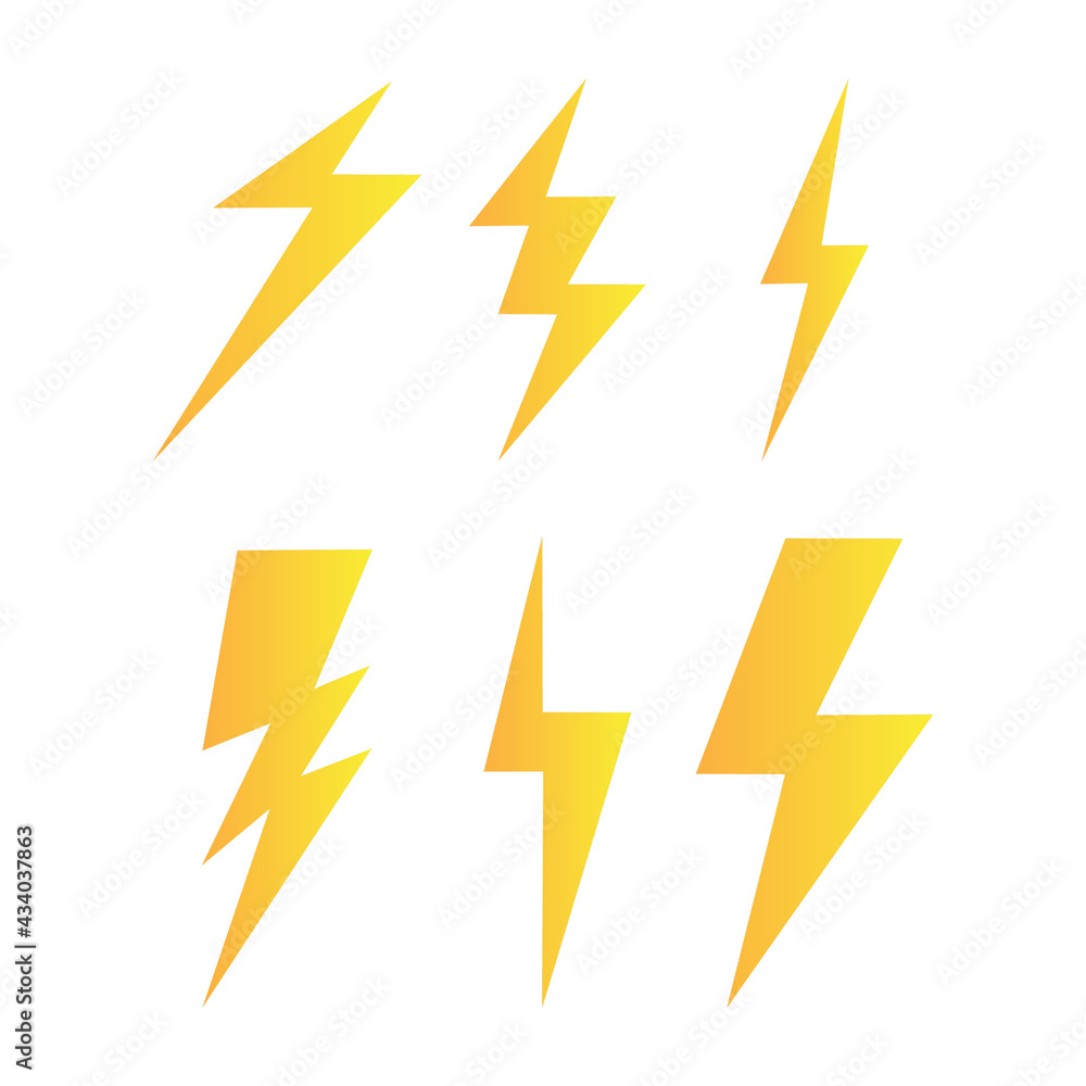Yellow lightning vector set , isolated on white background  , Vector illustration EPS 10