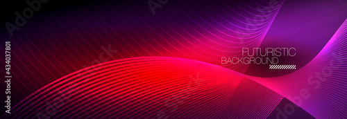 Abstract neon glowing light in the dark with waves. Shiny magic energy and motion concept, vector abstract wallpaper background