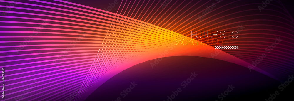 Abstract neon glowing light in the dark with waves. Shiny magic energy and motion concept, vector abstract wallpaper background Abstract neon glowing light in the dark with waves. Shiny magic energy and motion concept, vector abstract wallpaper background